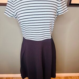 Talbots A-Line Dress Women's Size M Ribbed Knit Blue Striped Knee Length